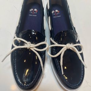 Cole Haan Nantucket Camp Moccasin, Navy Patent Leather 10